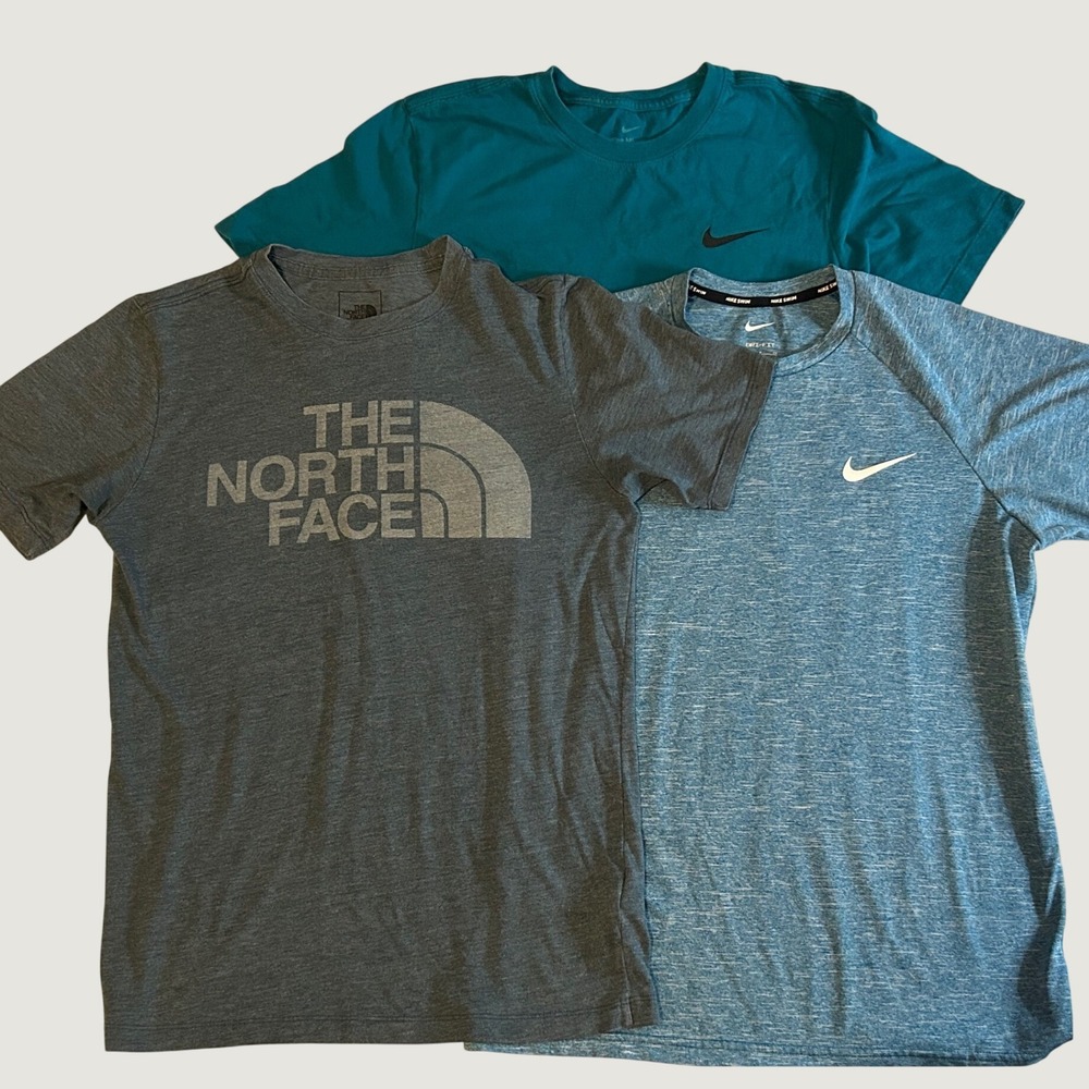 Lot of 3 Nike The North Face Mens Small T-Shirts Dri-Fit Graphic Activewear Teal